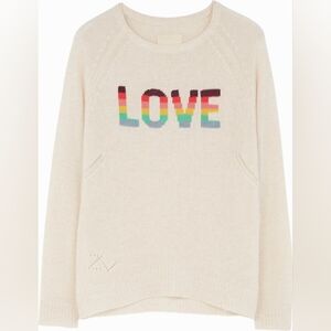 100 Cashmere ZADIG & VOLTAIRE LOVE Pullover Sweater Rainbow M Medium Oversized